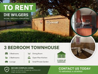 Townhouse For Rent in Die Wilgers, Pretoria