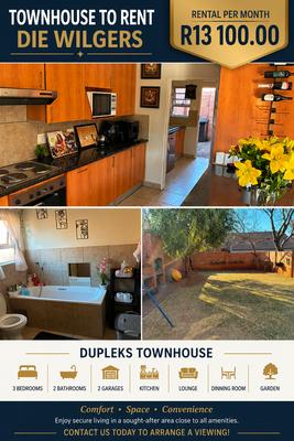 Duplex For Rent in Die Wilgers, Pretoria