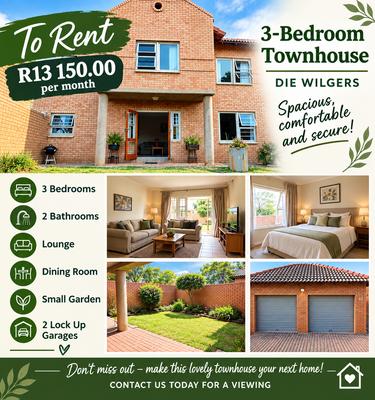 Townhouse For Rent in Die Wilgers, Pretoria